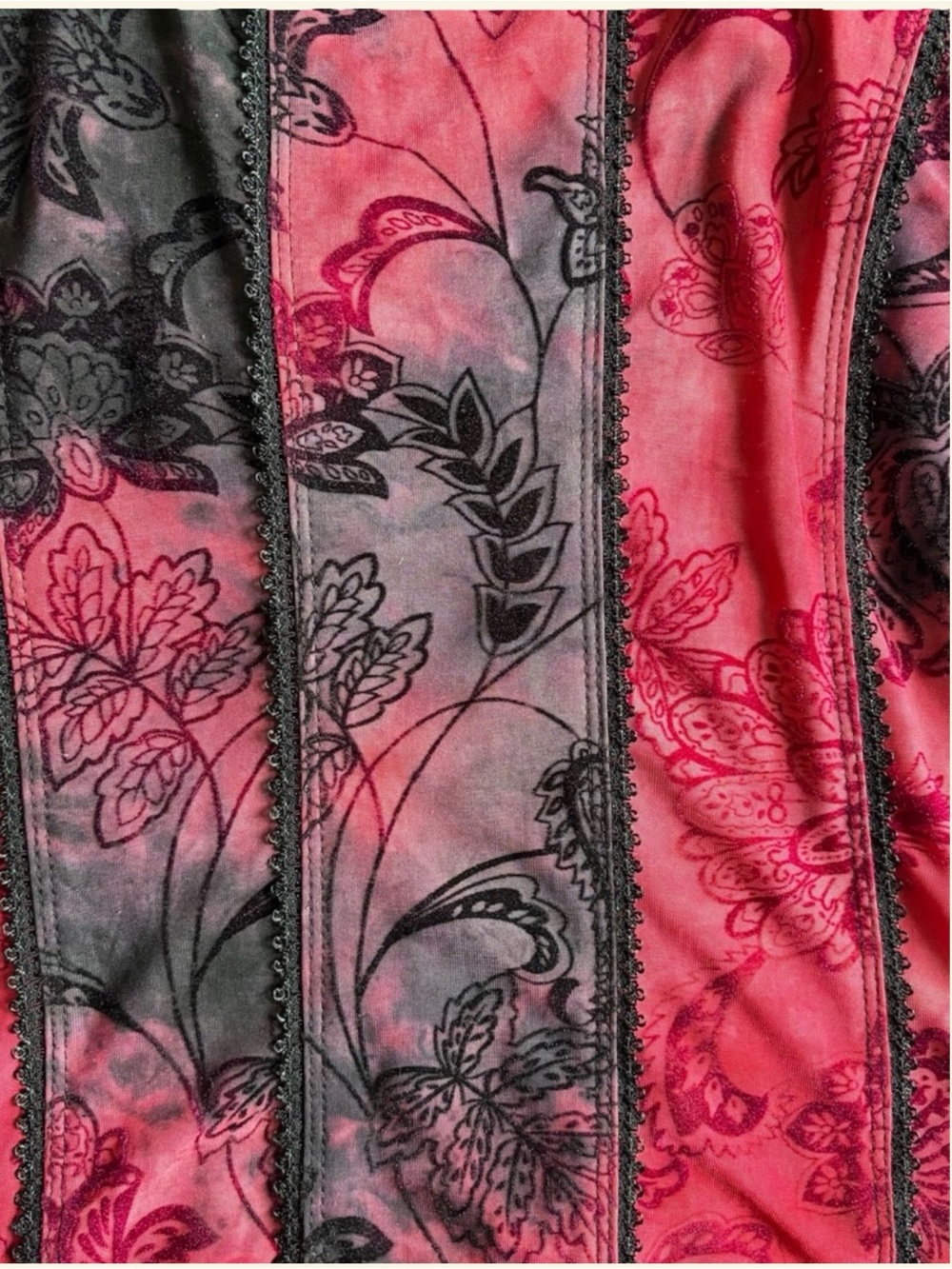 Vintage Y2K Dressbarn Mesh Corset Top Medium Red Black Floral Whimsigoth Fairy - Picture 5 of 9